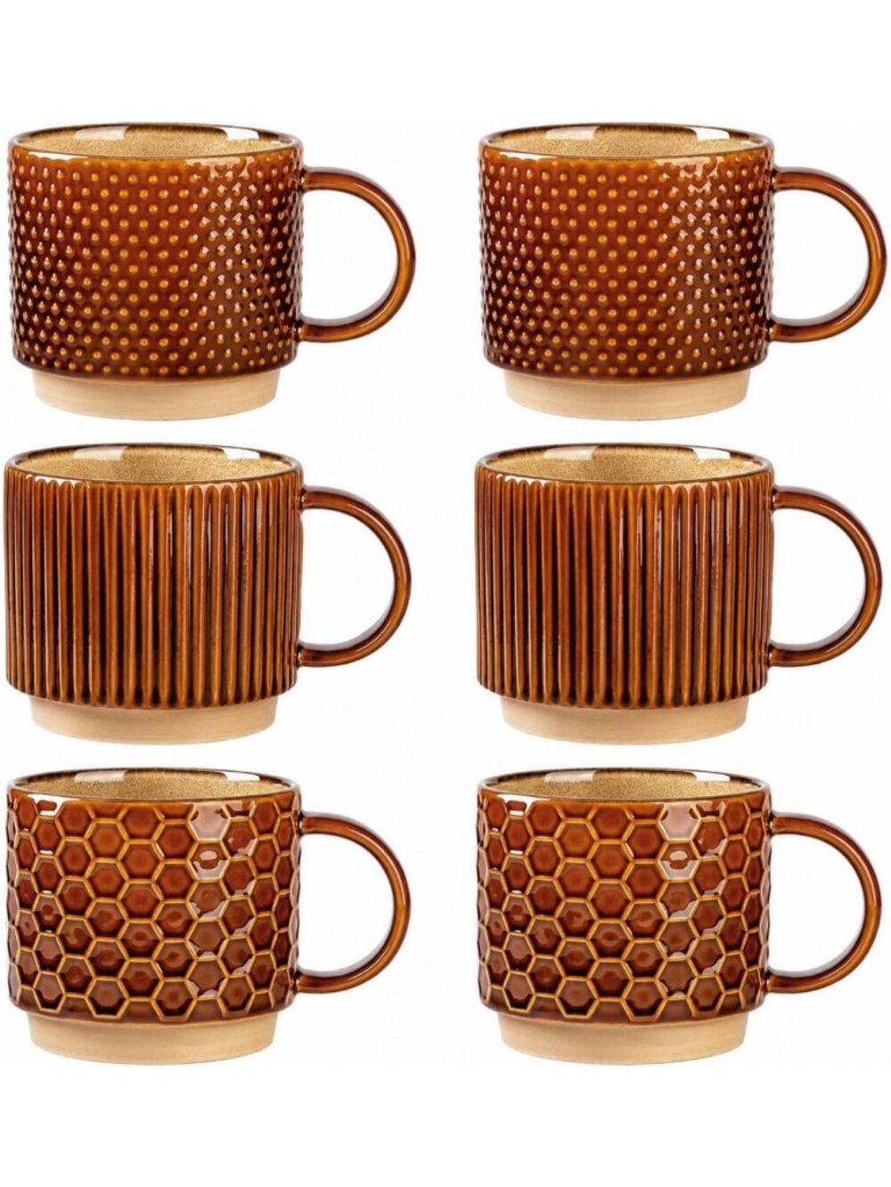 Set of 6 Stackable Ceramic Coffee Mugs - 12 OZ Colorful Cups for Home & Office